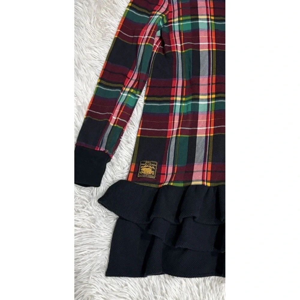 Ralph Lauren Girls Shirt Dress Size 6X Red Blue Plaid Button Long Sleeve Ruffles